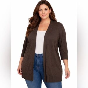 Le Château Espresso Brown Open Front Cardigan | 3/4 Sleeve | XXL | Silk Blend